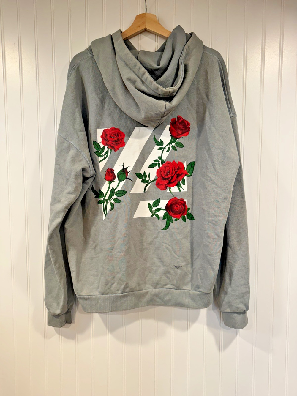 YoungLA Hoodie Large Gray Hooded Sweatshirt, Blossom, Floral, y2k, 90s